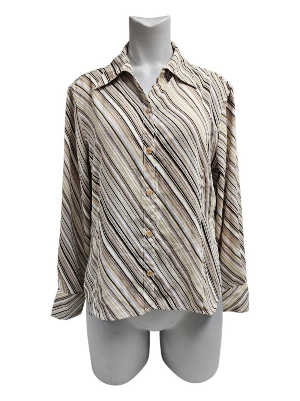 Y2K Jaclyn Smith Classic diagonal striped long sleeve button up shirt . XL
